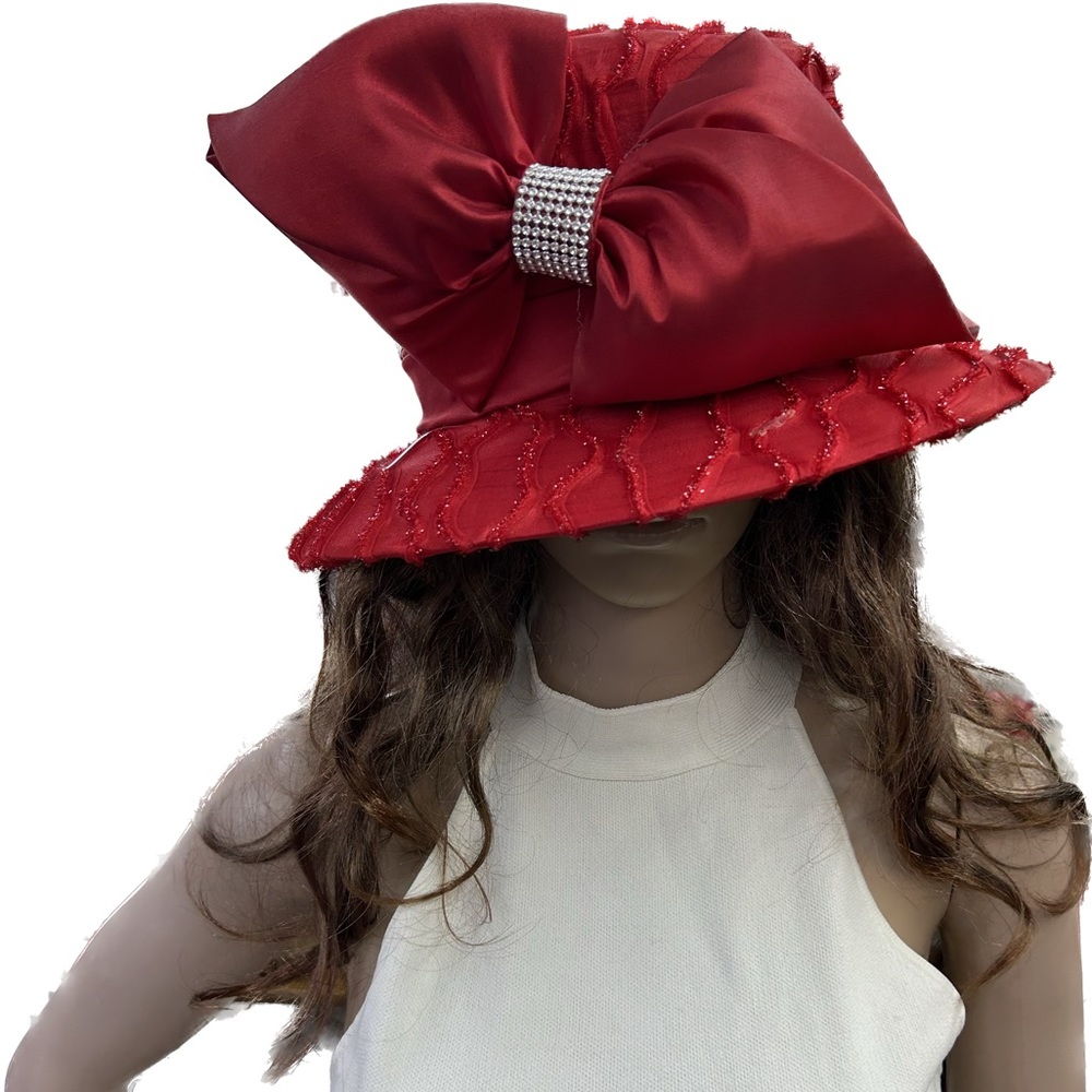 Red Derby Easter Hat Rhinestone Trim Small  Brim